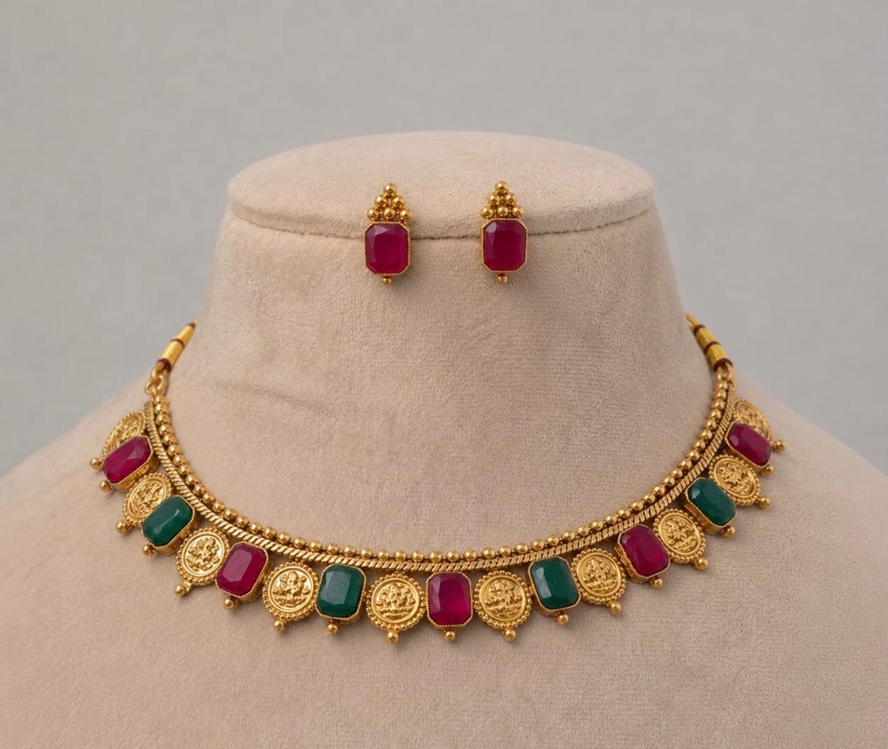 Antique Ruby & Emerald Temple Choker Set