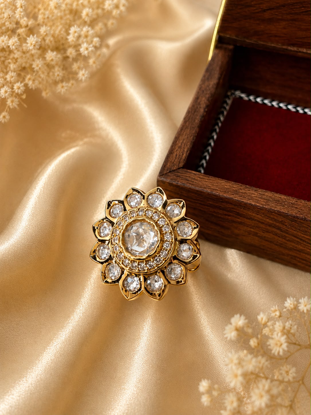 Radiant Floral Kundan Statement Ring