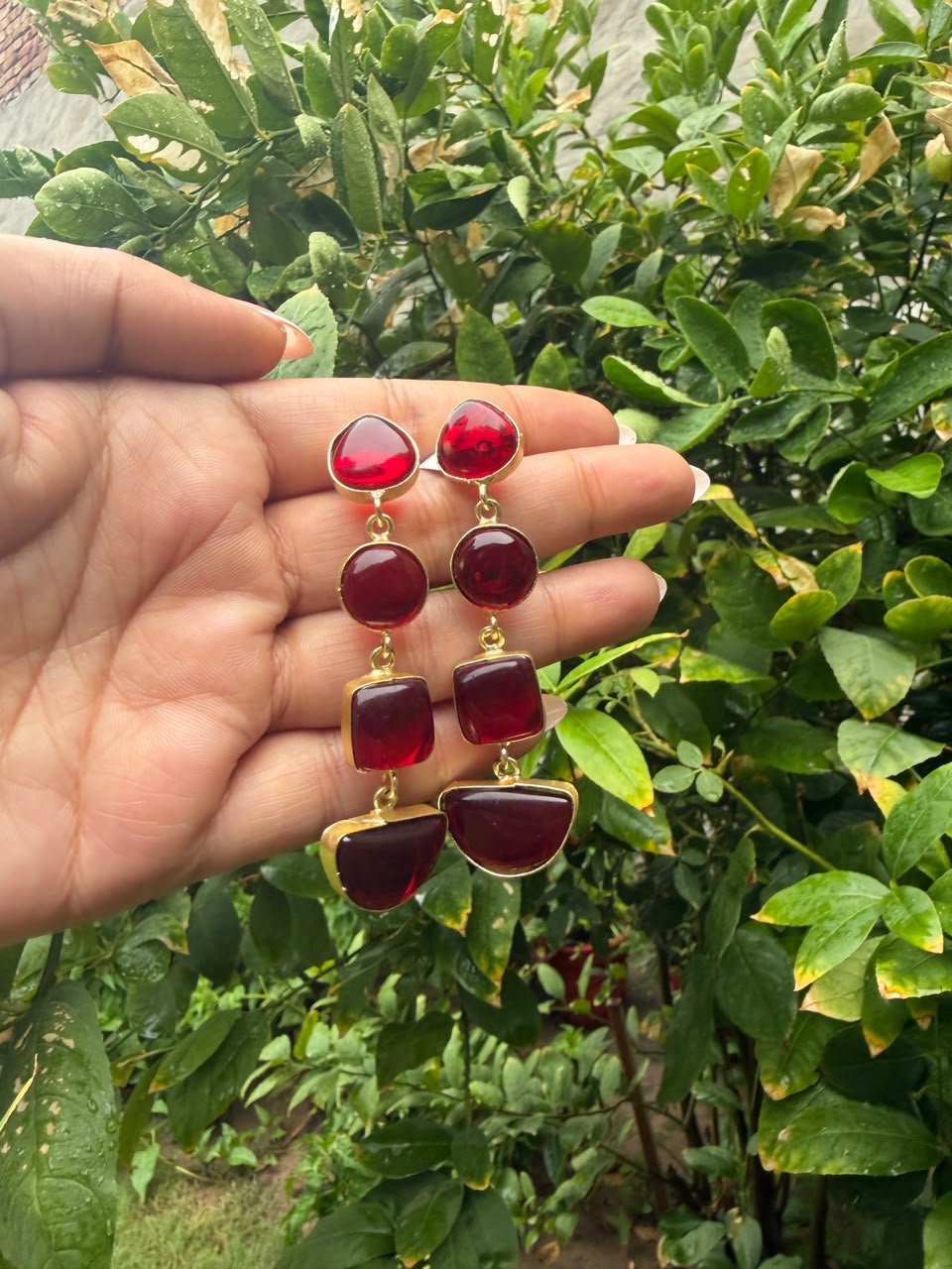 Ruby Red Statement Drop Earrings