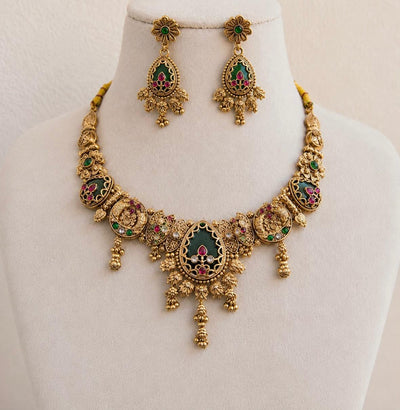 Antique Temple Green Stone Necklace Set
