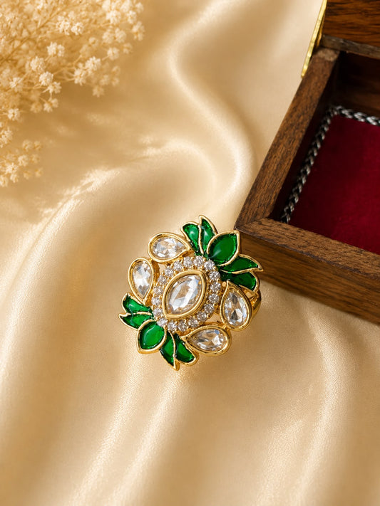 Emerald Bloom Kundan Statement Ring