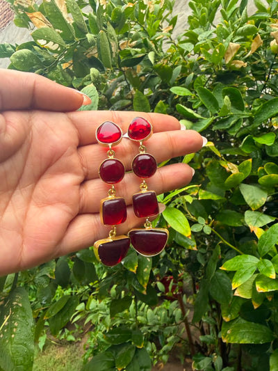 Ruby Red Statement Drop Earrings