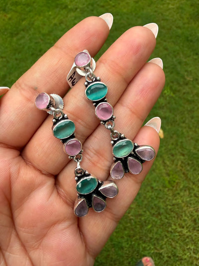 Pastel Stone Oxidised Drop Earrings