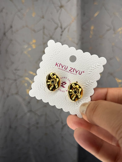 Noir Blossom Gold Stud Earrings