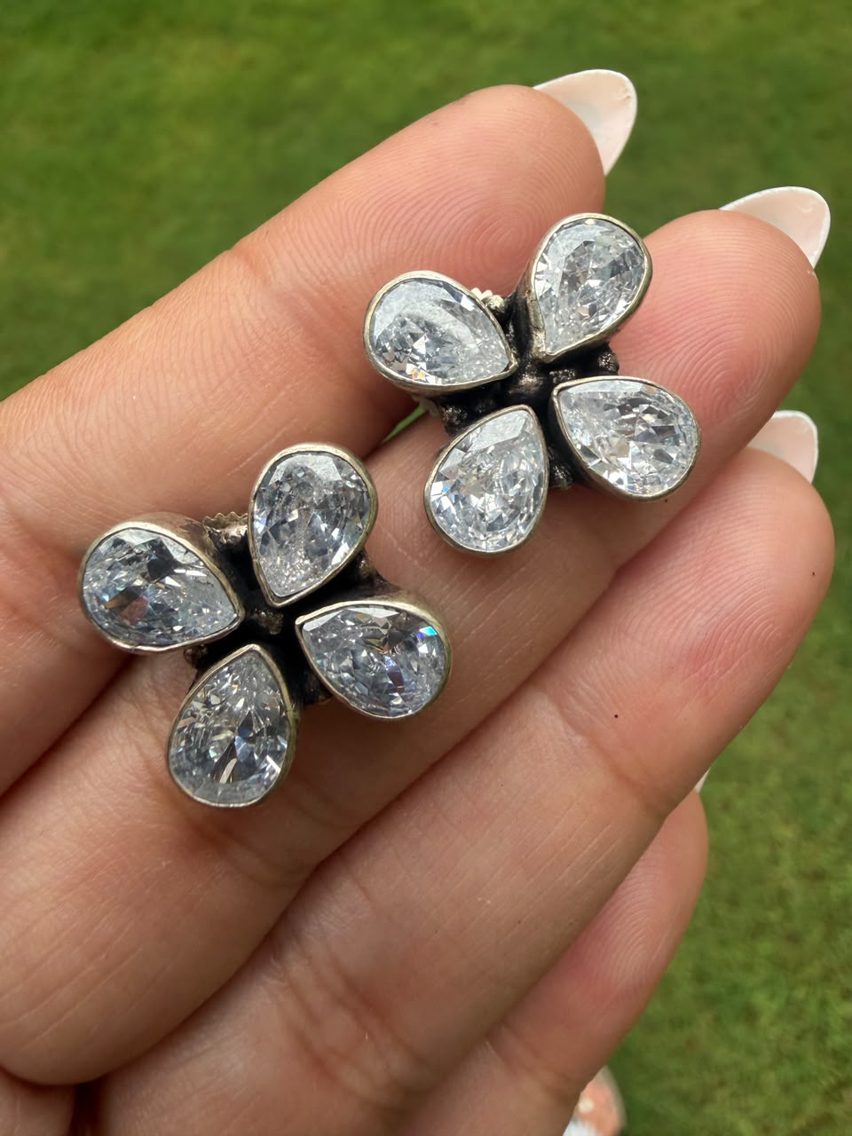 Crystal teardrop petal cluster stud earrings
