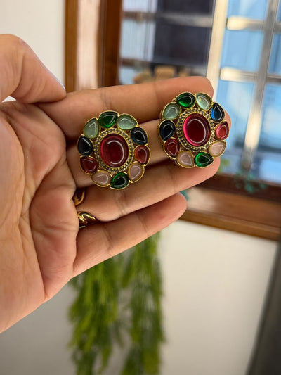 Navratna Aura Oval Statement Studs