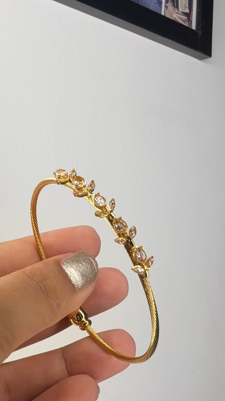 Gold tone rose vine crystal bangle alternate view